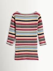 Weekend MaxMara Red Guglia Ballerina Neckline Woven Striped Top - Image 7 of 9