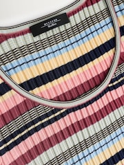 Weekend MaxMara Red Guglia Ballerina Neckline Woven Striped Top - Image 8 of 9