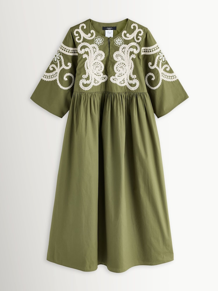 Weekend MaxMara Green Tilde Embroidered Loose Fit Midi Dress - Image 1 of 6