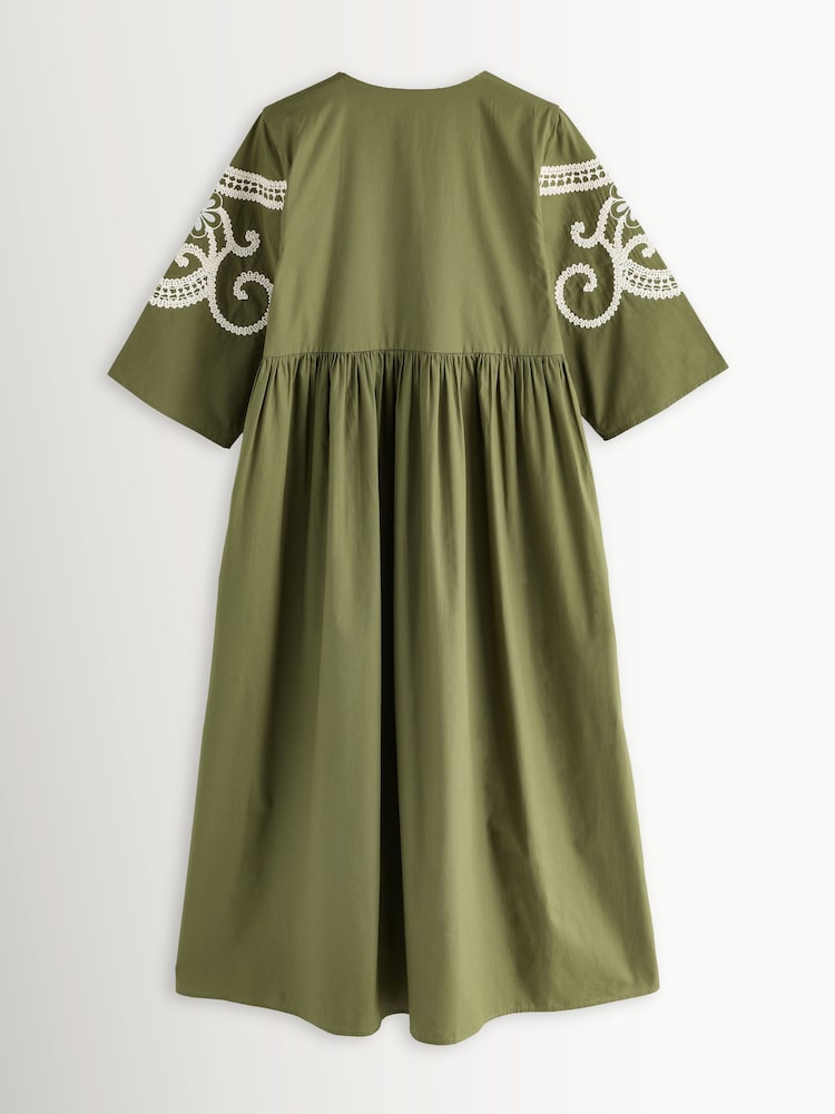 Weekend MaxMara Green Tilde Embroidered Loose Fit Midi Dress - Image 2 of 6