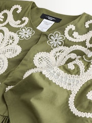 Weekend MaxMara Green Tilde Embroidered Loose Fit Midi Dress - Image 4 of 6