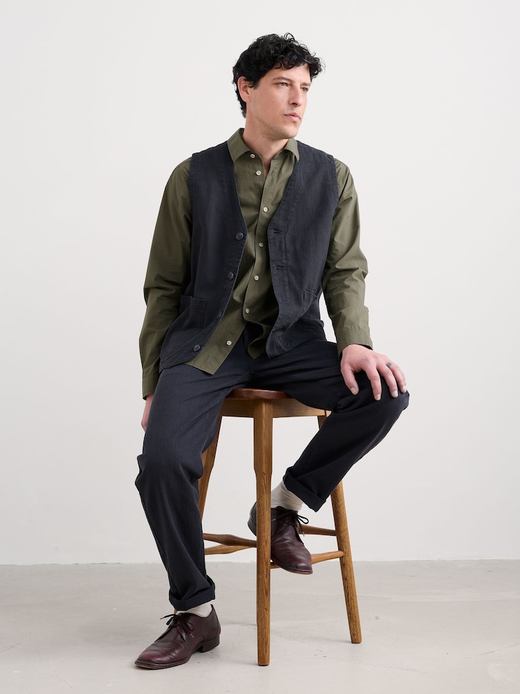 Seasalt Cornwall Blue Tollgate Linen Cotton Blend Waistcoat - Image 1 of 5