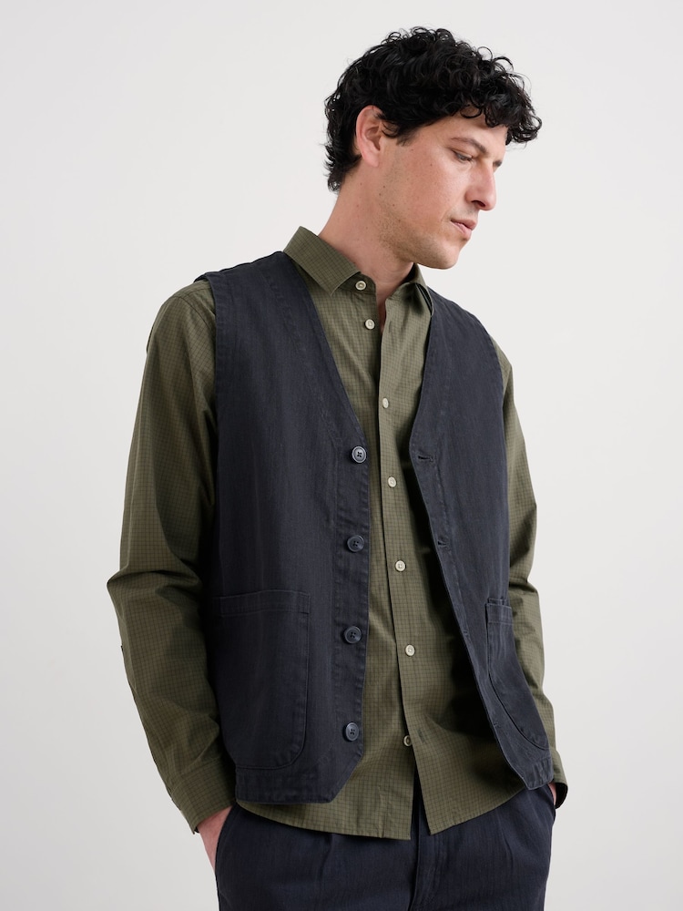 Seasalt Cornwall Blue Tollgate Linen Cotton Blend Waistcoat - Image 2 of 5 Seasalt Cornwall Blue Tollgate Linen Cotton Blend Waistcoat - Image 2 of 5