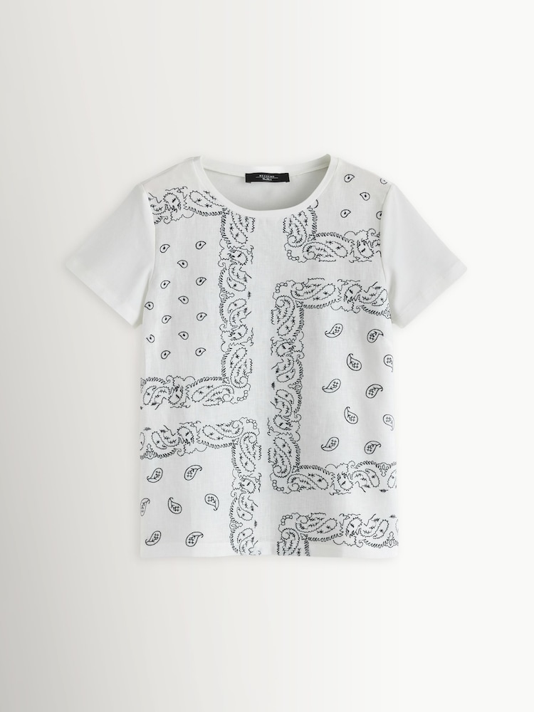 Weekend MaxMara White Genio Jersey Mix Bandana Embroidered T-Shirt - Image 1 of 5