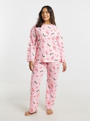 Simply Be Pink 2 Pack Mistletoe Long Sleeve Pyjamas Set - Image 2 of 4