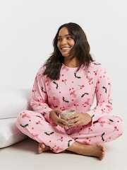 Simply Be Pink 2 Pack Mistletoe Long Sleeve Pyjamas Set - Image 4 of 4