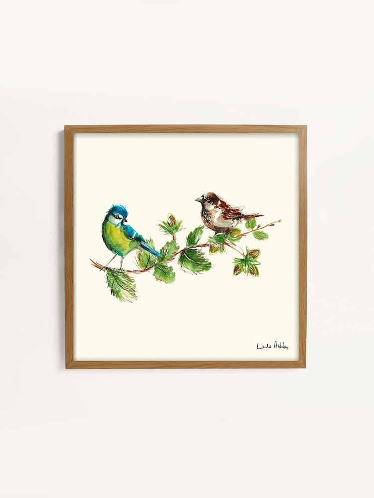 Laura Ashley Blue Sparrow & Blue Tit Bird 53 x 53 cm Wood Frame - Image 2 of 4