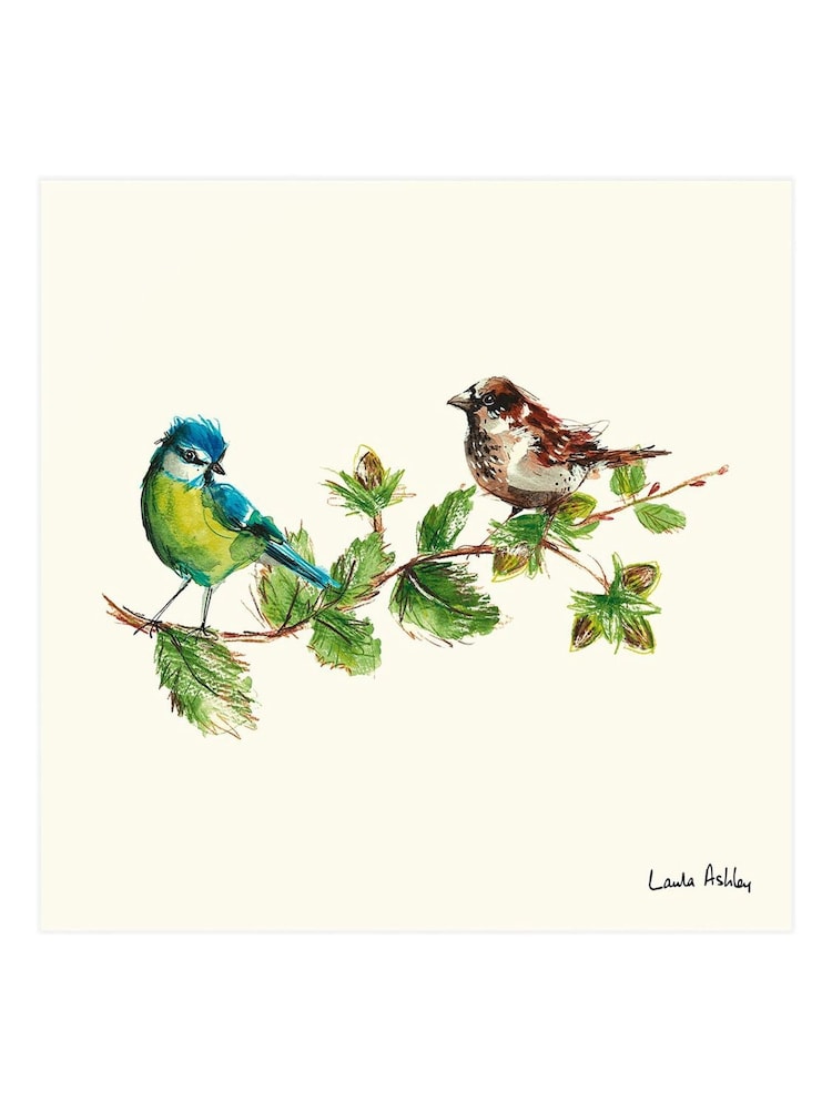 Laura Ashley Blue Sparrow & Blue Tit Bird 53 x 53 cm Wood Frame - Image 4 of 4