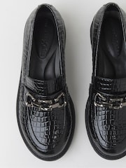 JD Williams Black Wide Fit Low Wedge Loafers With Chain Trim - Image 3 of 3