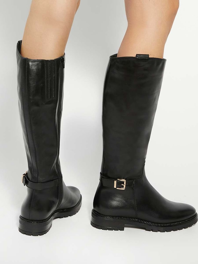 Dune London Black Tabbey Cleated Chelsea Knee Boots - Image 1 of 6 Dune London Black Tabbey Cleated Chelsea Knee Boots - Image 1 of 6