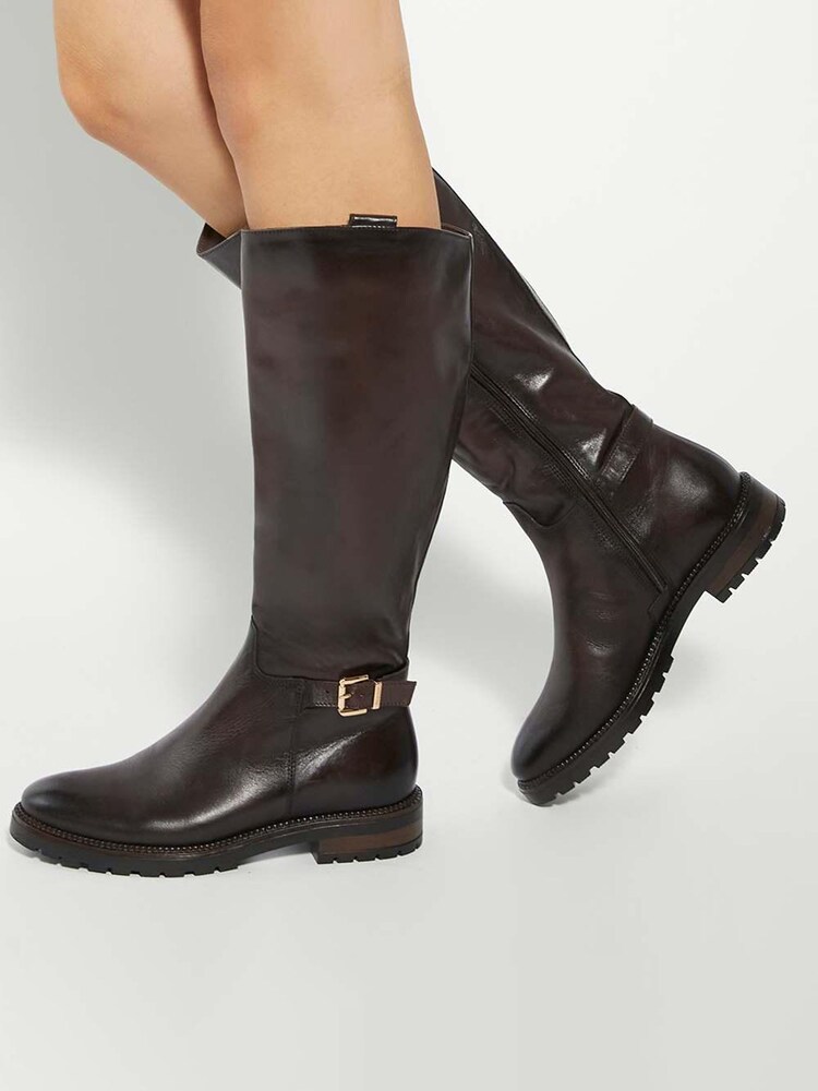 Dune London Brown Tabbey Cleated Chelsea Knee Boots - Image 1 of 6