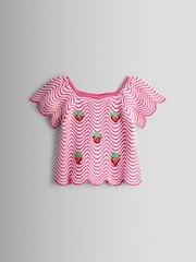 ורוד - JoJo Maman Bébé Chevron Crochet Top & Short Set - תמונה 2 מתוך 6