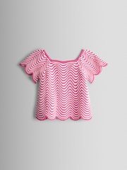 ורוד - JoJo Maman Bébé Chevron Crochet Top & Short Set - תמונה 3 מתוך 6