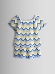 JoJo Maman Bébé Blue Chevron Crochet Top & Short Set - Image 1 of 6