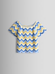 JoJo Maman Bébé Blue Chevron Crochet Top & Short Set - Image 2 of 6