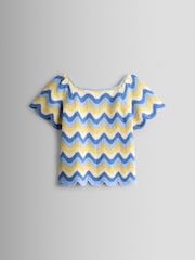 JoJo Maman Bébé Blue Chevron Crochet Top & Short Set - Image 3 of 6