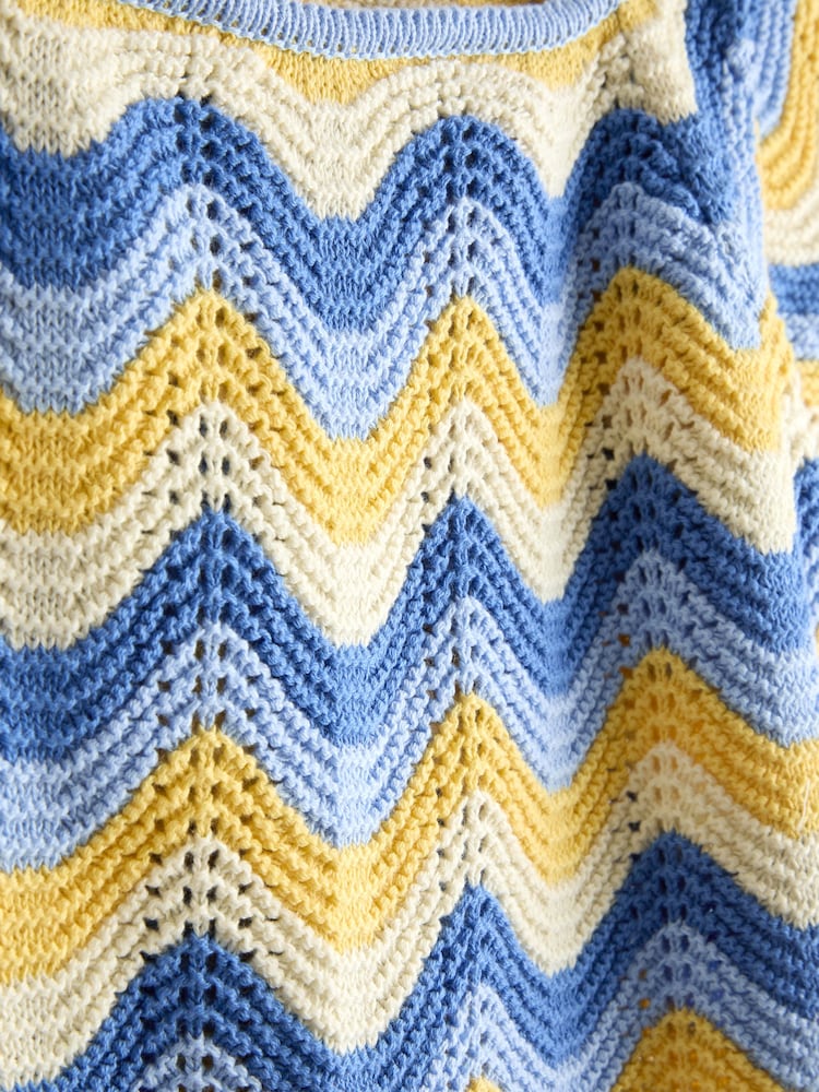 JoJo Maman Bébé Blue Chevron Crochet Top & Short Set - Image 6 of 6