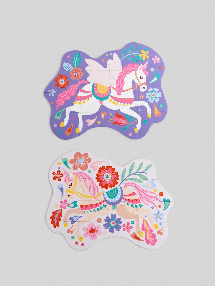 JoJo Maman Bébé Pink Set of 2 Unicorn Shaped Jigsaw Puzzle - Image 1 of 5 JoJo Maman Bébé Pink Set of 2 Unicorn Shaped Jigsaw Puzzle - Image 1 of 5