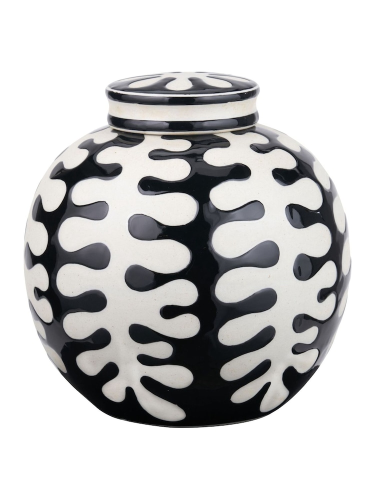Pacific Black Elkorn Ceramic Coral Design Lidded Ginger Jar - Image 6 of 6
