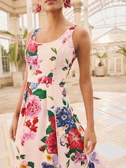 Love & Roses x RHS Ivory Floral Structured Scoop Neck Midi Dress - Image 2 of 6