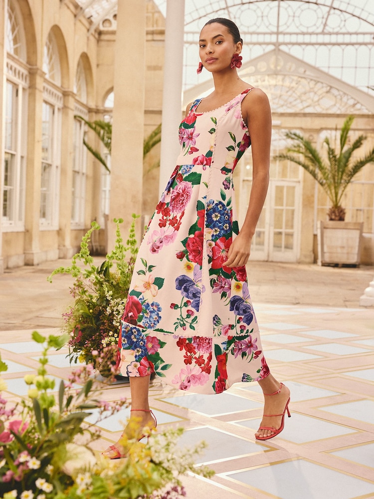 Love & Roses x RHS Ivory Floral Structured Scoop Neck Midi Dress - Image 6 of 6