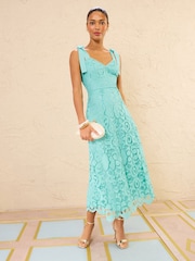 Love & Roses Tie Shoulder Lace Broderie Midi Dress - 4суретінің 1 суреті