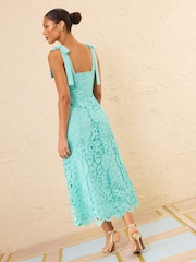 Love & Roses Tie Shoulder Lace Broderie Midi Dress - 4суретінің 4 суреті