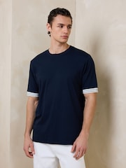 Navy N.Premium Smart Contrast Cuff Regular Fit T-Shirt - Image 1 of 7