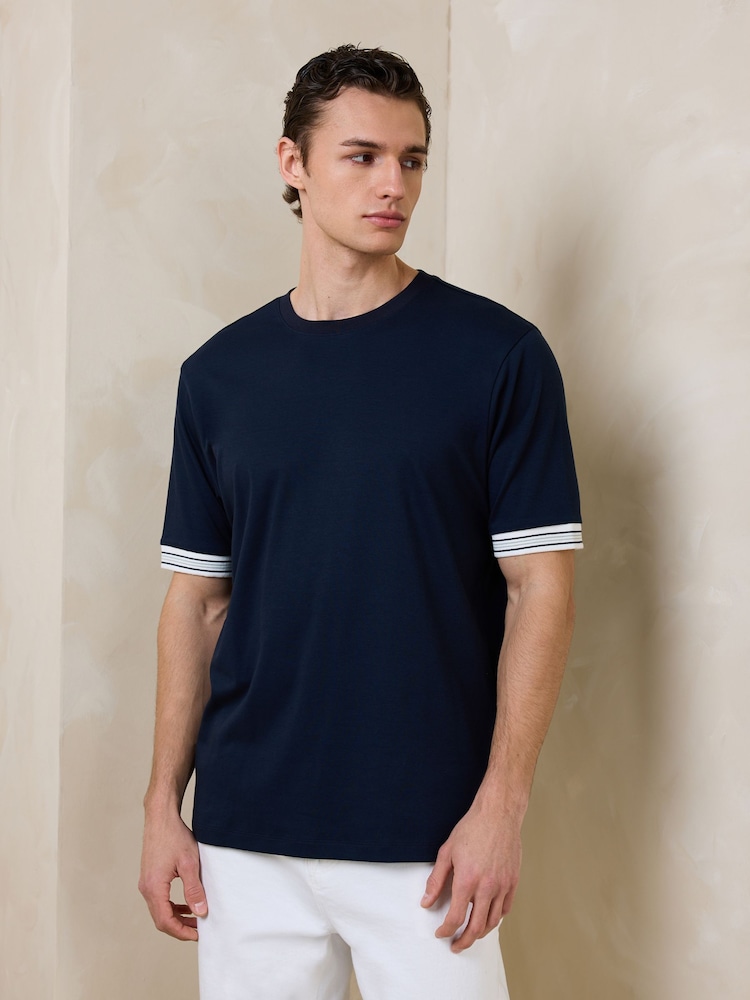 Navy N.Premium Smart Contrast Cuff Regular Fit T-Shirt - Image 1 of 7