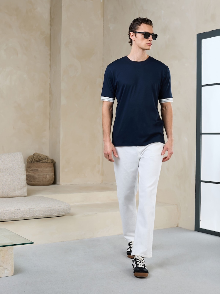 Navy N.Premium Smart Contrast Cuff Regular Fit T-Shirt - Image 2 of 7