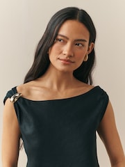 Nothing Ordinary Black Linen Hardware Detail Draped Top - Image 2 of 2