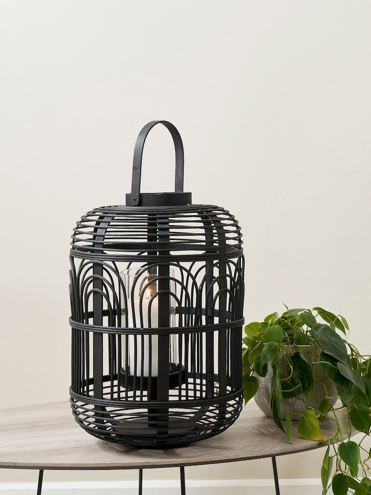 Pacific Black Wooden And Glass Lantern Candle Holder - Image 1 of 6
