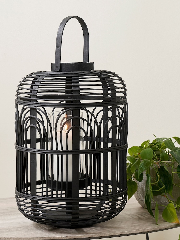 Pacific Black Wooden And Glass Lantern Candle Holder - Image 2 of 6