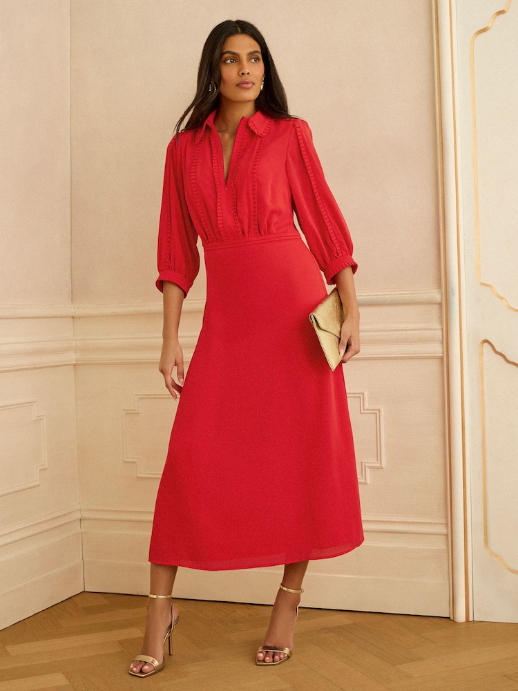red shirt dress midi Mint Velvet Women's Linen Midi Shirt Dress - Red - Size 2