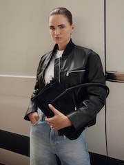 Mint Velvet Black Leather Bomber Jacket - Image 3 of 8