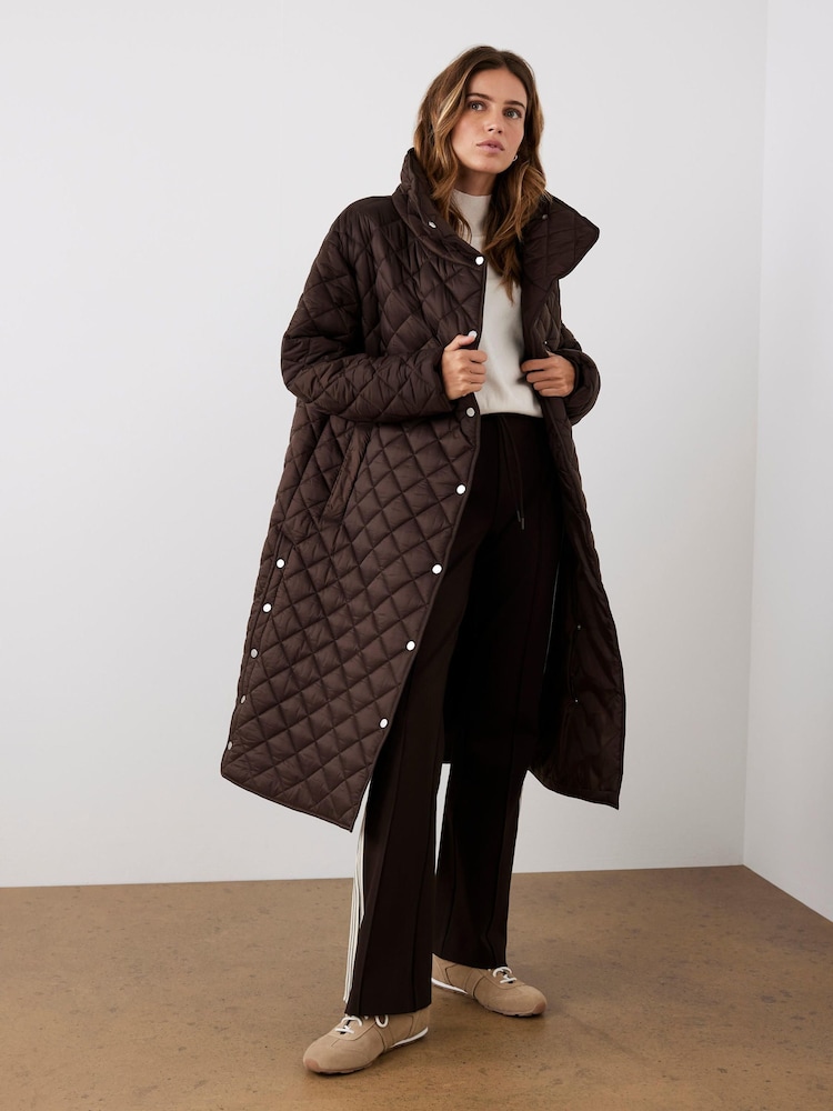 Mint Velvet Brown Quilted Funnel Neck Coat - Image 1 of 8