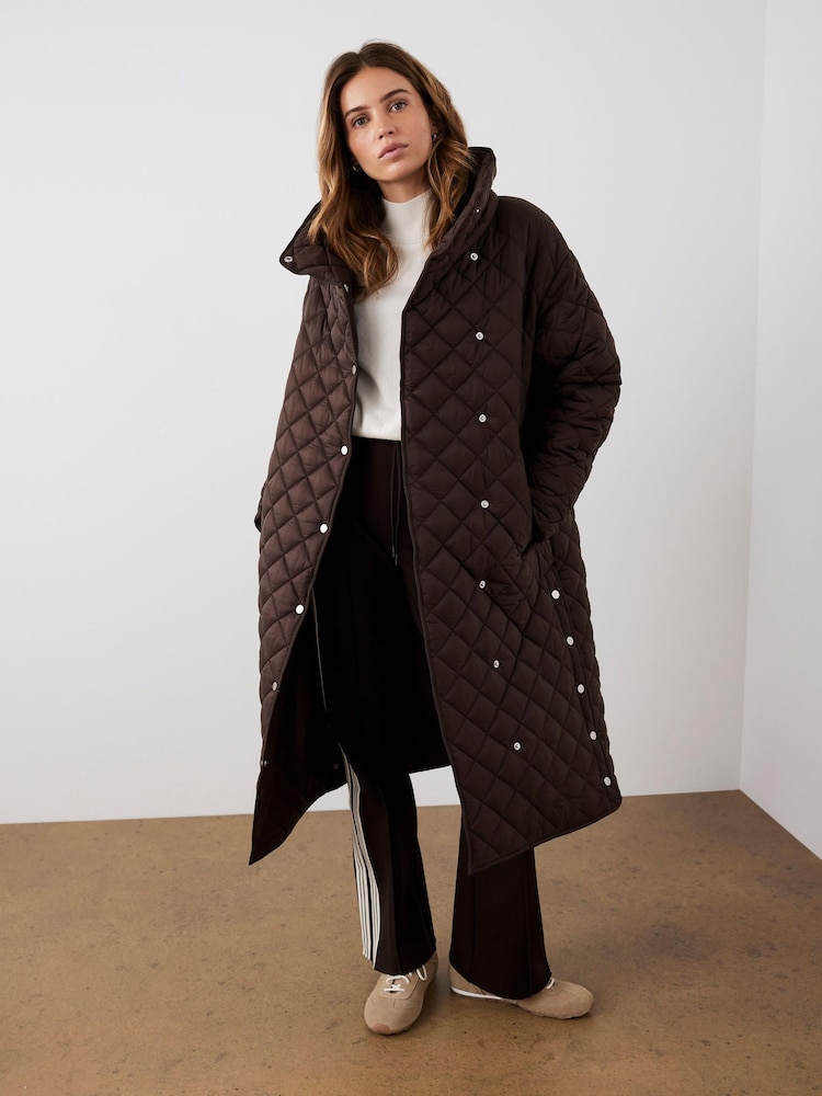 Mint Velvet Brown Quilted Funnel Neck Coat - Image 2 of 8