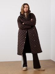 Mint Velvet Brown Quilted Funnel Neck Coat - Image 3 of 8