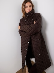 Mint Velvet Brown Quilted Funnel Neck Coat - Image 4 of 8