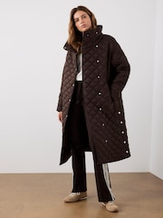 Mint Velvet Brown Quilted Funnel Neck Coat - Image 6 of 8