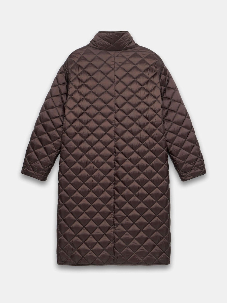 Mint Velvet Brown Quilted Funnel Neck Coat - Image 8 of 8