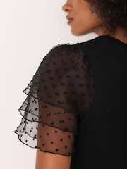 Mint Velvet Black Cotton Tulle Sleeve T-Shirt - Image 4 of 8