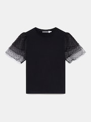 Mint Velvet Black Cotton Tulle Sleeve T-Shirt - Image 7 of 8