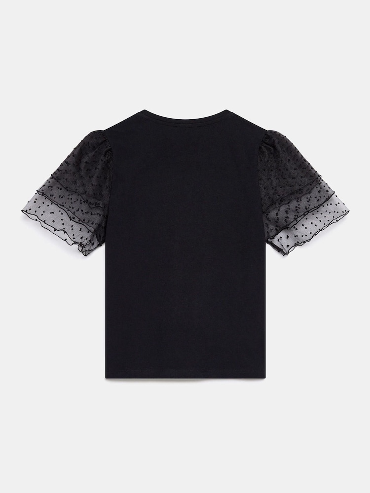 Mint Velvet Black Cotton Tulle Sleeve T-Shirt - Image 8 of 8