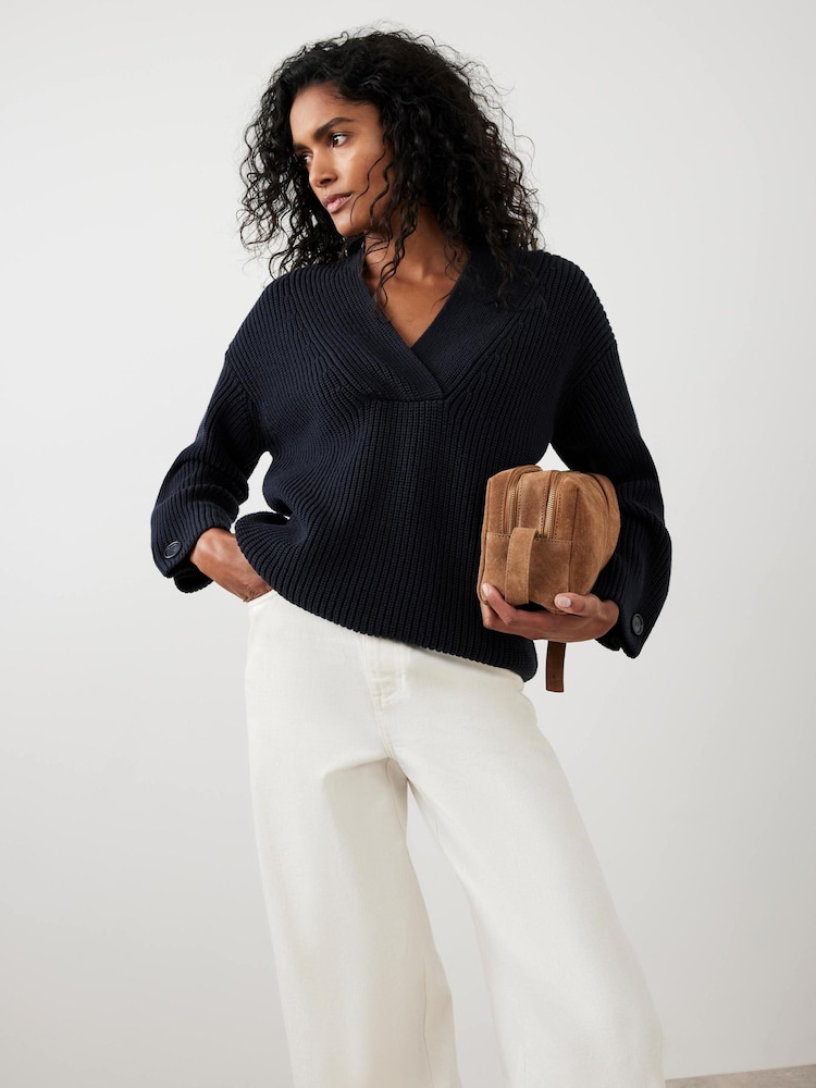 Mint Velvet Blue Cotton Blend Chunky Knit Jumper - Image 1 of 8