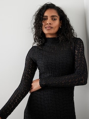 Mint Velvet Black Lace Asymmetric Midi - Image 4 of 8