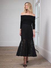 Mint Velvet Black Lace Fluted Sheer Skirt - Image 2 of 8