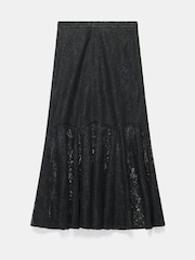 Mint Velvet Black Lace Fluted Sheer Skirt - Image 7 of 8