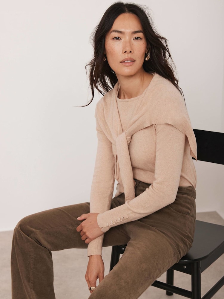 Mint Velvet Natural Cotton Blend Scarf Detail Knit Jumper - Image 1 of 8
