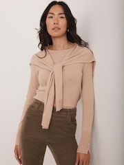 Mint Velvet Natural Cotton Blend Scarf Detail Knit Jumper - Image 2 of 8